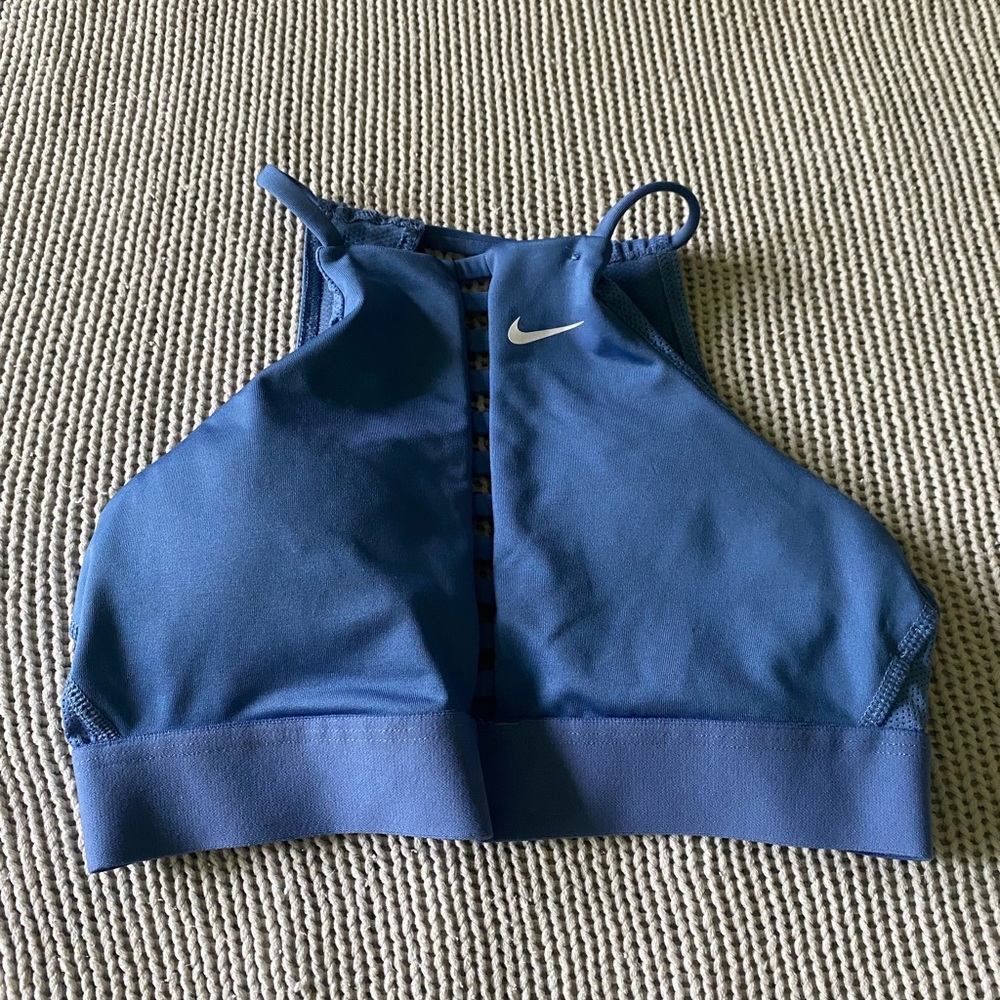 Nike high collar sports bra with open back